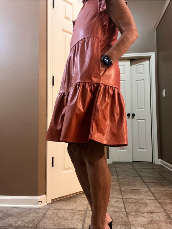 THML Dresses & Skirts - THML Rust Ruffle Neck Tiered Faux Leather Dress Fabulous!!!!